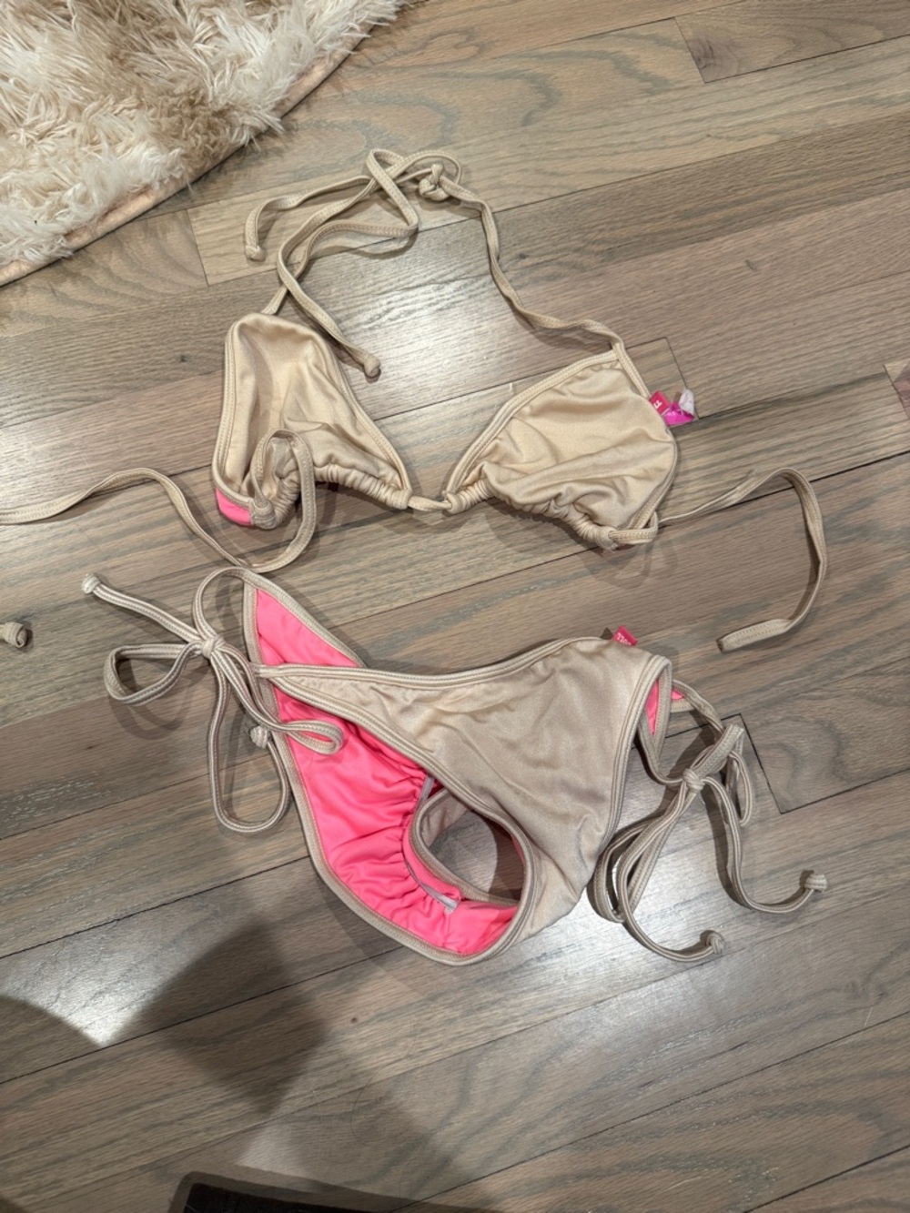 Beige and Hot Pink String Bikini